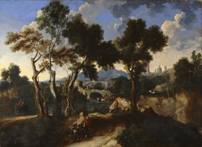 Landschap met dorpelingen, ca. 1640 door Gaspard and Miel, Jan van Dughet